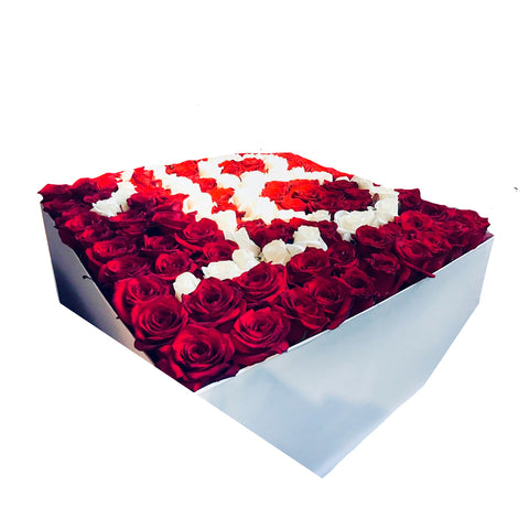Box con numero e rose rosse